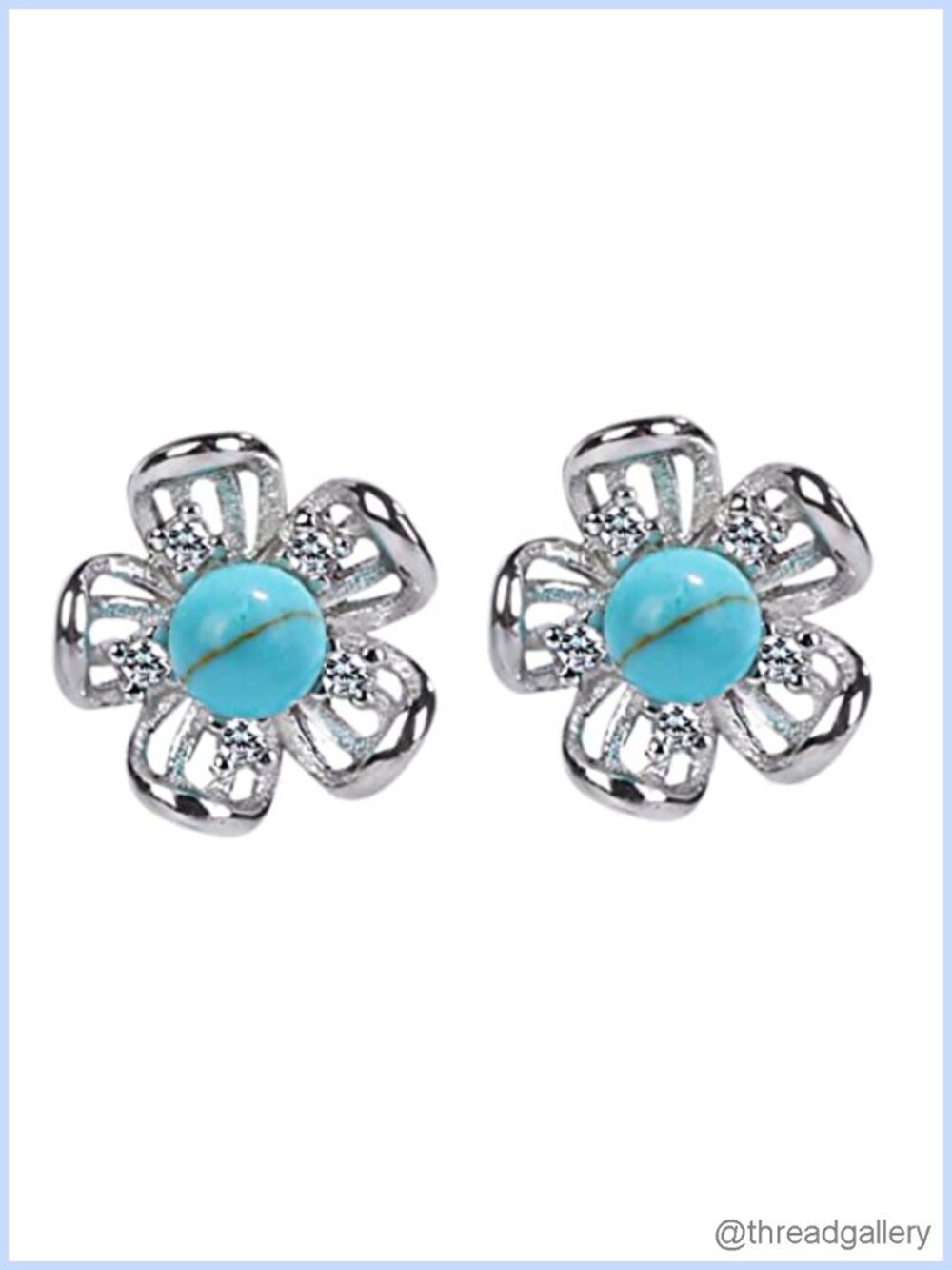 Sterling Silver Turquoise Flower CZ Stud Earrings Hypoallergenic